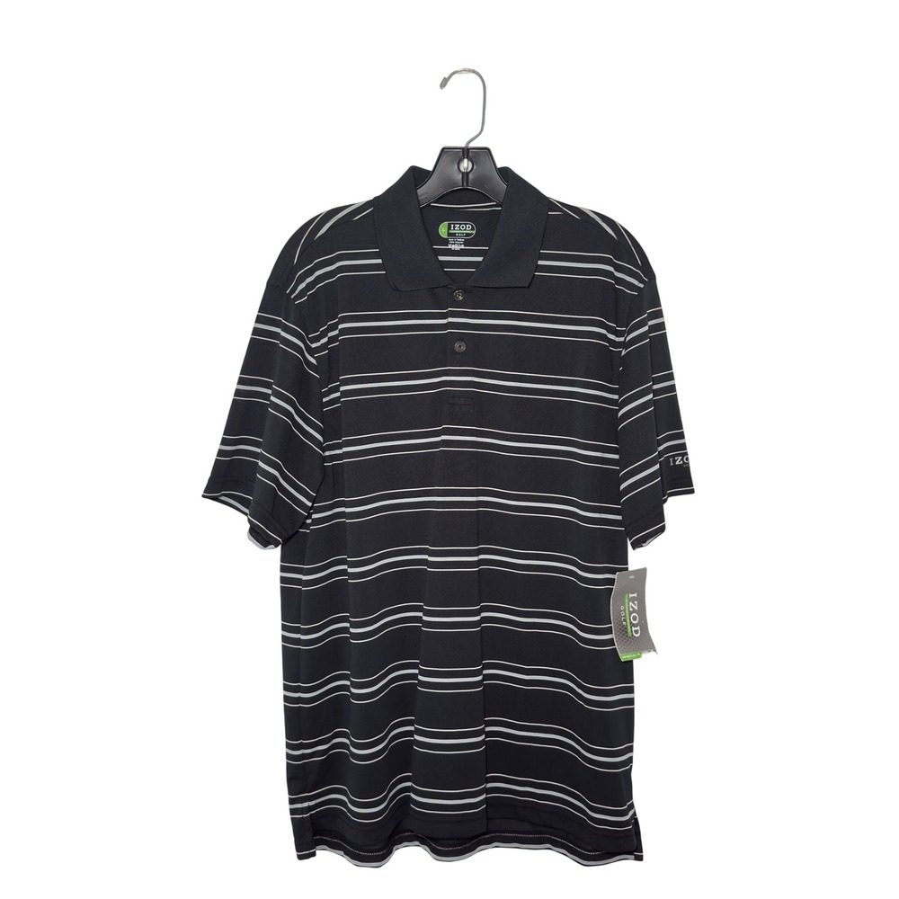 Izod Golf Men Extreme Function Black Gray Polo Lare Shirt Preppy Casual‎